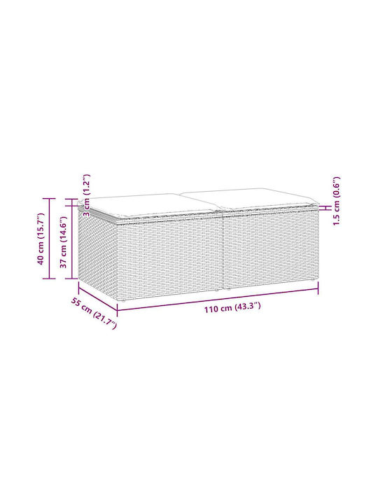 Zweisitziges Sofa Außenbereich Rattan mit Kissen 55x55x37cm