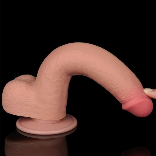 Lovetoy Dildo με Όρχεις και Βεντούζα Flesh 23cm