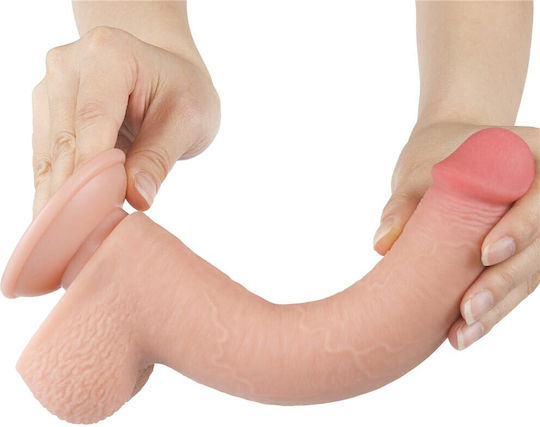 Lovetoy Dildo με Όρχεις και Βεντούζα Flesh 23cm