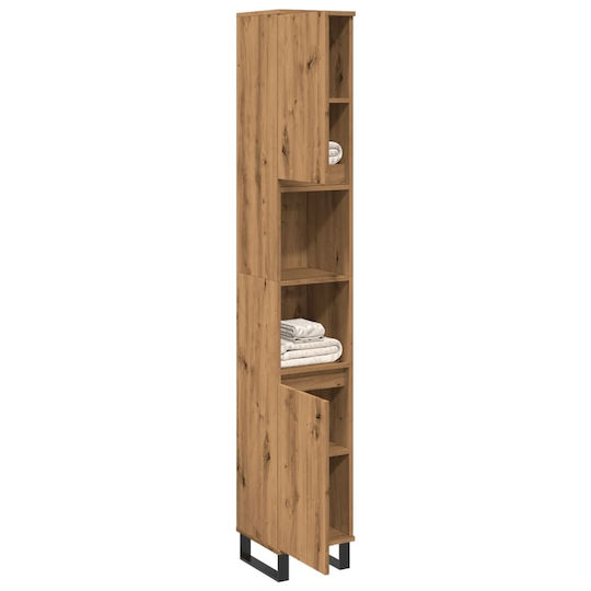 vidaXL Wall Hung Cabinet Bathroom Column Cabinet L30xD30xH190cm Oak