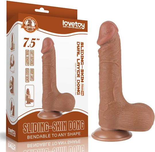 Lovetoy Dildo με Όρχεις και Βεντούζα Flesh 19.5cm