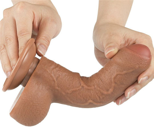 Lovetoy Dildo με Όρχεις και Βεντούζα Καφέ 18.3cm