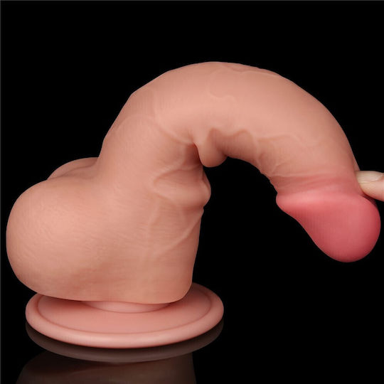 Lovetoy Dildo με Όρχεις και Βεντούζα Flesh 19cm