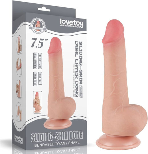 Lovetoy Dildo με Όρχεις και Βεντούζα Flesh 19cm