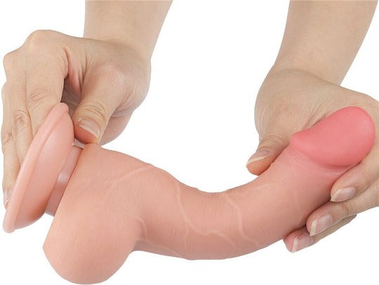 Lovetoy Dildo με Όρχεις και Βεντούζα Flesh 19cm
