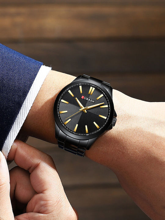 Curren Herrenuhr Batterie mit Schwarz Metallarmband