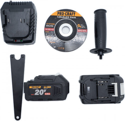 ProCraft PGA20 Ъглошлайф 125мм Батерия Безчетков 2x4Ах