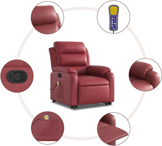 Πολυθρόνα Relax Massage με Υποπόδιο από Δερματίνη Μπορντό 75x92.5x100cm