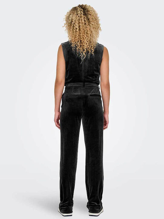 Dama Tesatura Pantaloni cu Croială Dreaptă Black