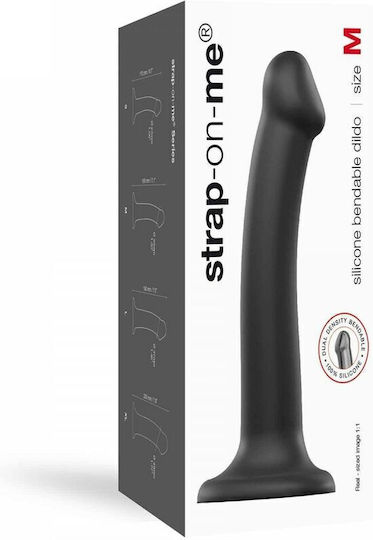 Strap On Me Silicone Dual Density Bendable Dildo Medium Ρεαλιστικό Dildo με Βεντούζα Black 18cm