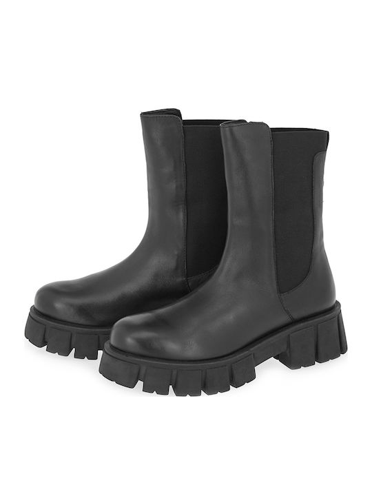 Leder Stiefeletten Damen Schwarz