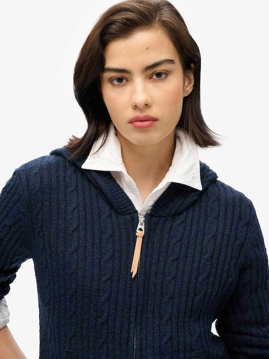Women's Knitted Cardigan with Zipper Blue