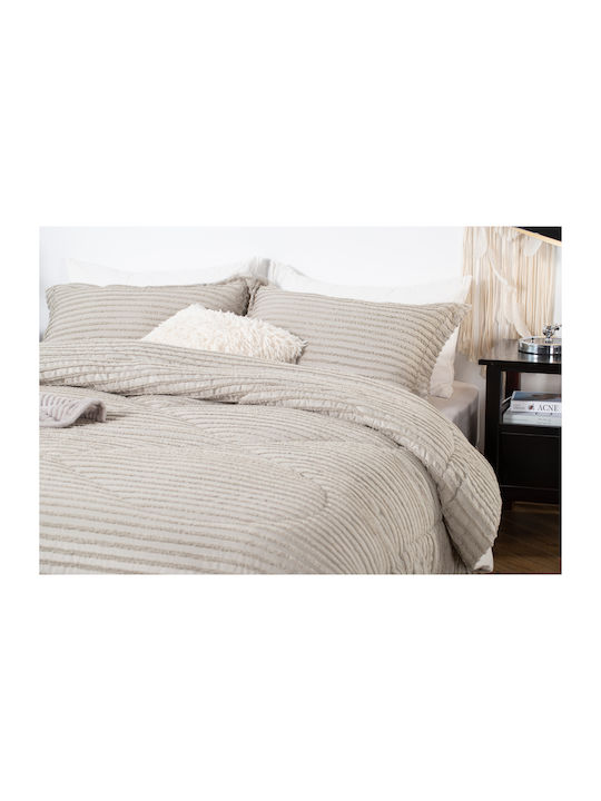 Saray Home Σετ Πάπλωμα Υπέρδιπλο με Γέμιση Microfiber 220x240εκ. Ruffles Μπεζ 3τμχ 200 GSM