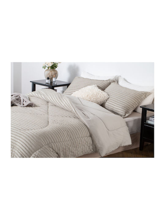 Saray Home Σετ Πάπλωμα Υπέρδιπλο με Γέμιση Microfiber 220x240εκ. Ruffles Μπεζ 3τμχ 200 GSM