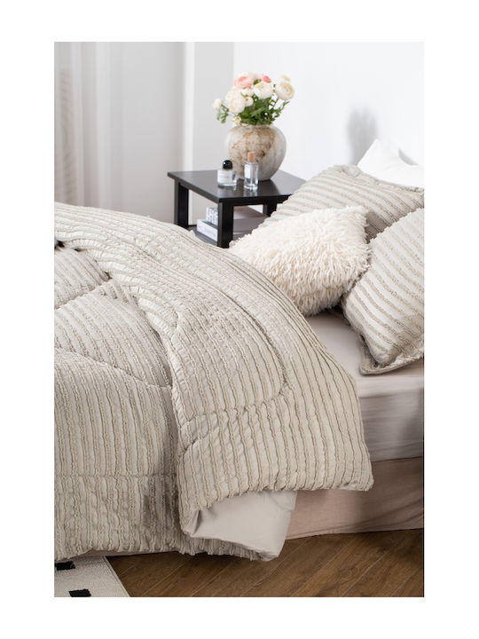 Saray Home Σετ Πάπλωμα Υπέρδιπλο με Γέμιση Microfiber 220x240εκ. Ruffles Μπεζ 3τμχ 200 GSM
