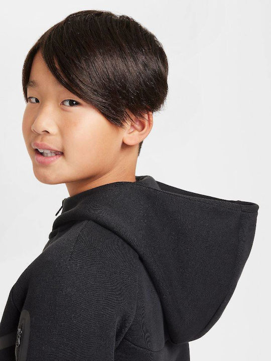 Athletic Kids Cardigan Cotton with Hood Black Sportswear
