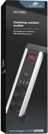 Spacetronik Πολύπριζο Aσφαλείας με 3 USB-A και Καλώδιο 1.5m