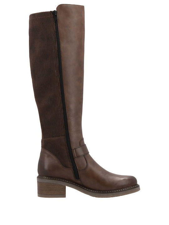 Leather Women's Boots with Medium Heel Brown
