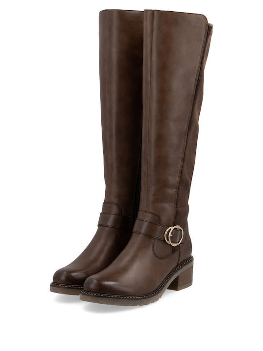 Leather Women's Boots with Medium Heel Brown