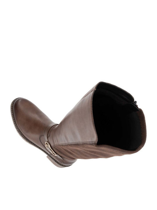 Leather Women's Boots with Medium Heel Brown