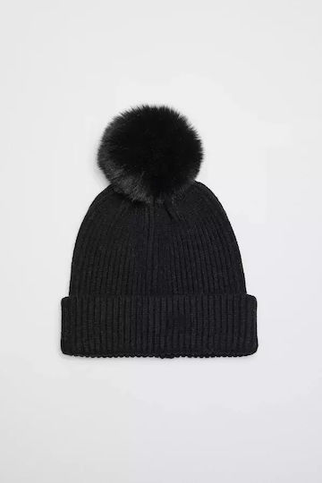 Pom Pom Beanie Γυναικείος Σκούφος Πλεκτός σε Μαύρο χρώμα
