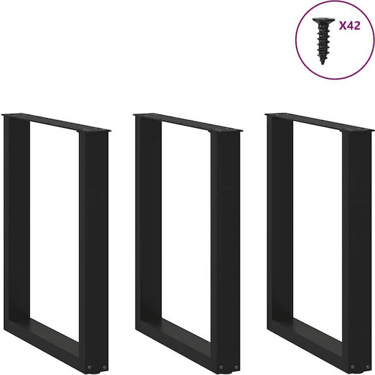 vidaXL Metallic Furniture Leg 3 Pieces Suitable for Table / Coffee Table / Office 70x72cm Black