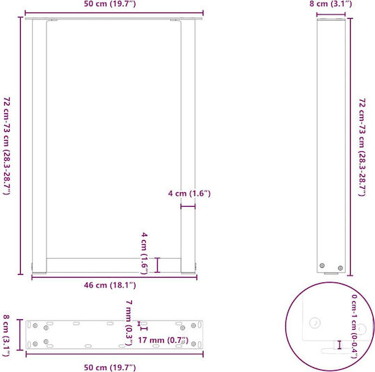 vidaXL Picior Metalic Mobilier 2 Bucăți Potrivit Pentru Masă / Măsuță / Birou 50x72cm Alb