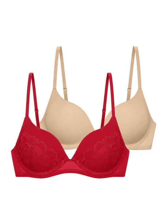 Κόκκινο & Μπεζ Sutien pentru Decolteu Adânc cu Baloane 2Pack