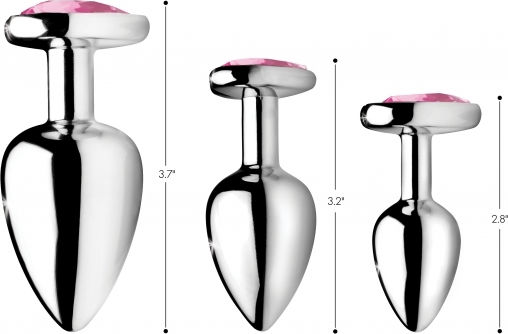Booty Sparks Booty Sparks Heart Gem Metal Anal Plug Set Πρωκτικές Σφήνες Σετ Ασημί 3τμχ