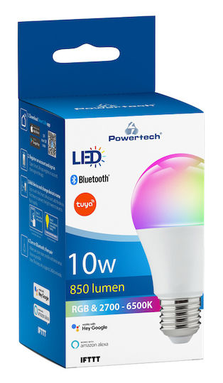 Powertech Smart LED-Lampe 10W für Fassung E27 und Form A60 RGB 400lm