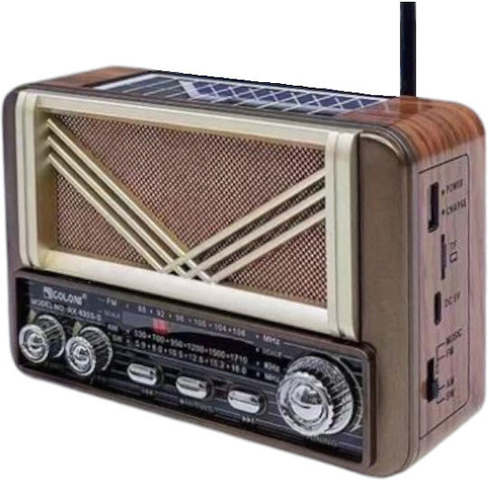 370069_br Retro Portable Radio Solar with Bluetooth and USB Brown