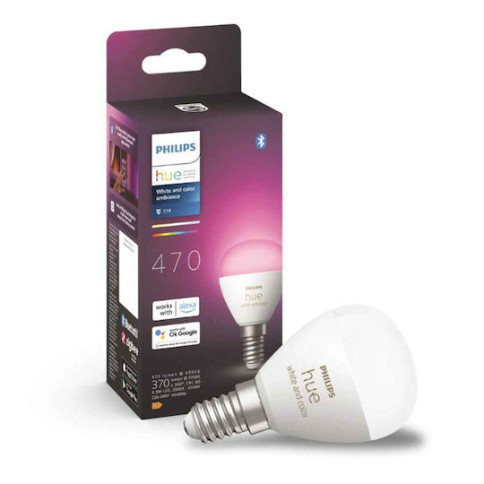 Philips Smart Lampe LED 5.1W für Fassung E14 und Form P45 RGBW 470lm 929003573601