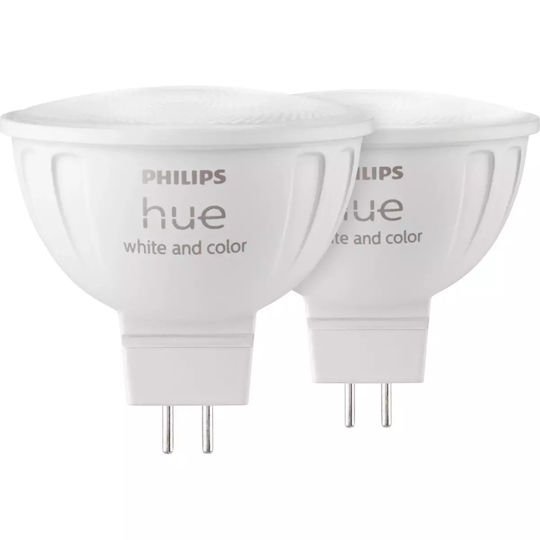 Philips Smart Bulbs LED 6.3W for Socket GU5.3 and Shape MR16 RGBW 400lm Dimmable 2pcs