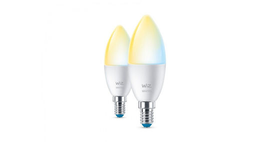 WiZ Smart LED Bulbs 4.9W for Socket E14 and Shape C37 Adjustable White 470lm 2pcs