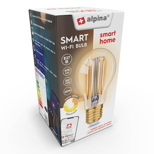 Alpina Smart Λάμπα LED 4.9W για Ντουί E27 και Σχήμα A60 Θερμό Λευκό 470lm