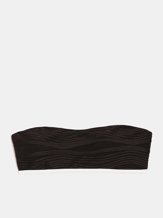 Trägerloses Texturiertes Hochtailliertes Bikini-Set Schwarz