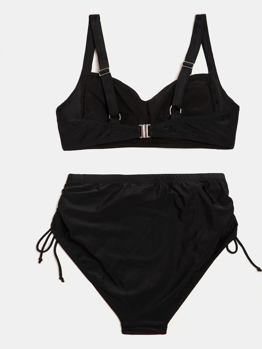 Set Bikini cu Talie Înaltă și Sârmă de Susținere Mărime Mare Negru Set Bikini cu Talie Înaltă și Sârmă de Susținere Mărime Mare Negru