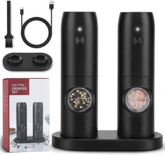 Set de 2 râșnițe electrice pentru condimente, încărcare USB, lumină LED, negru Set de 2 râșnițe electrice pentru condimente, încărcare USB, lumină LED, negru