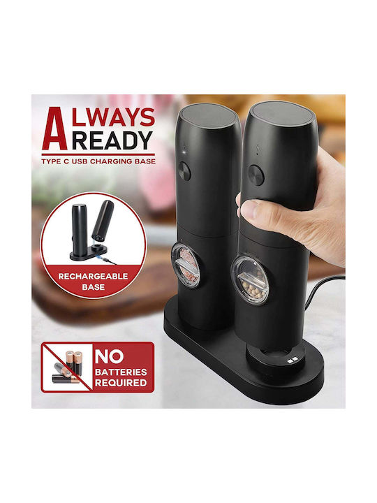 Set de 2 râșnițe electrice pentru condimente, încărcare USB, lumină LED, negru