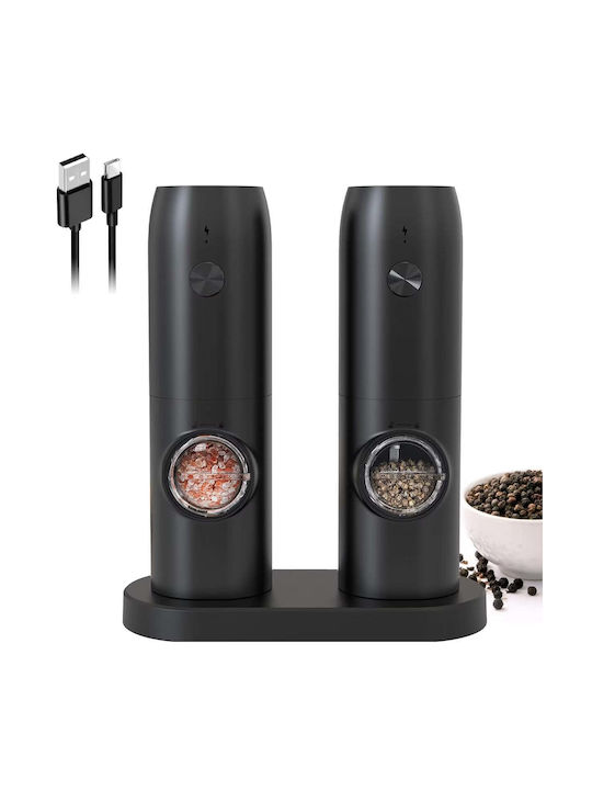 Set de 2 râșnițe electrice pentru condimente, încărcare USB, lumină LED, negru
