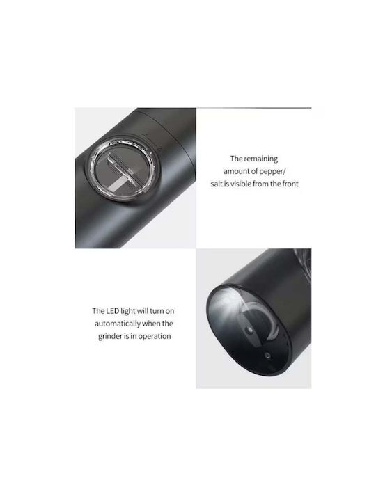 Set de 2 râșnițe electrice pentru condimente, încărcare USB, lumină LED, negru