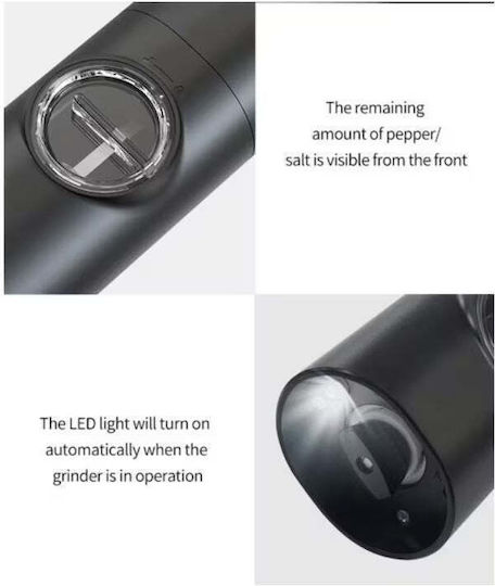 Set de 2 râșnițe electrice pentru condimente, încărcare USB, lumină LED, negru