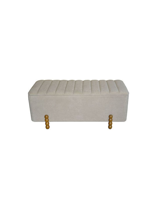 Stool For Living Room With Storage Space Upholstered with Velvet Daph Beige and White 2pcs 111x47x38cm