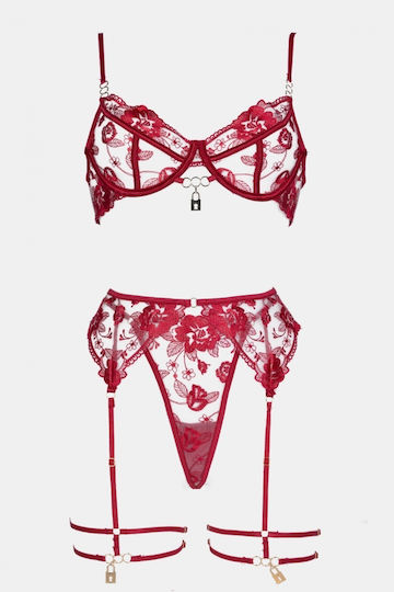 Decoro Sexy Dessous-Sets mit Transparenz & Straps Burgundisch
