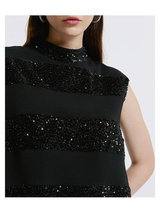 Damen Bluse Ärmellos Black