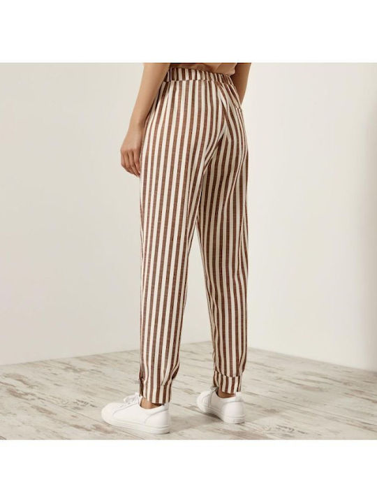 Access Women's Fabric Trousers Striped Tobacco