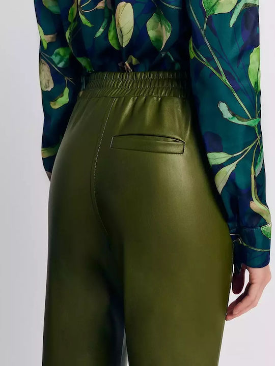 Forel Women's Leather Trousers with Elastic Green