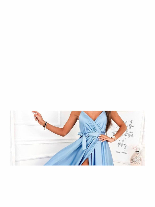Καλοκαιρινό Maxi Φόρεμα για Γάμο / Βάπτιση Σατέν Blue