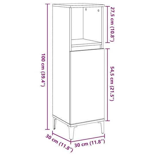 vidaXL Στήλη Μπάνιου Τοίχου Μ30xΒ30xΥ100cm Γκρι