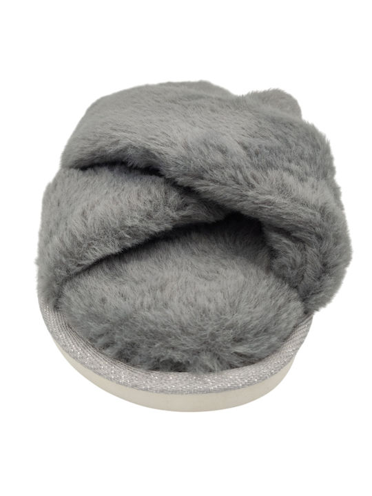 Adam's Shoes Winter Women's Slippers with fur in Gray color